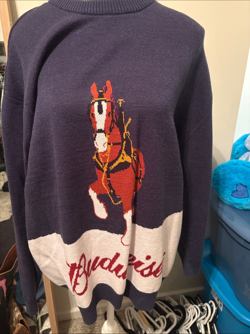 Budweiser Navy Horse Intarsia Crewneck Sweater - Women small